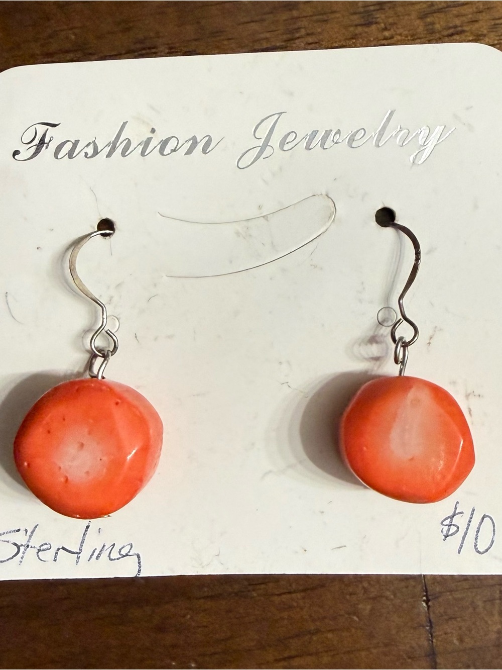 Fashion Jewelry Orange Disc Drop Earrings - Silver Hooks